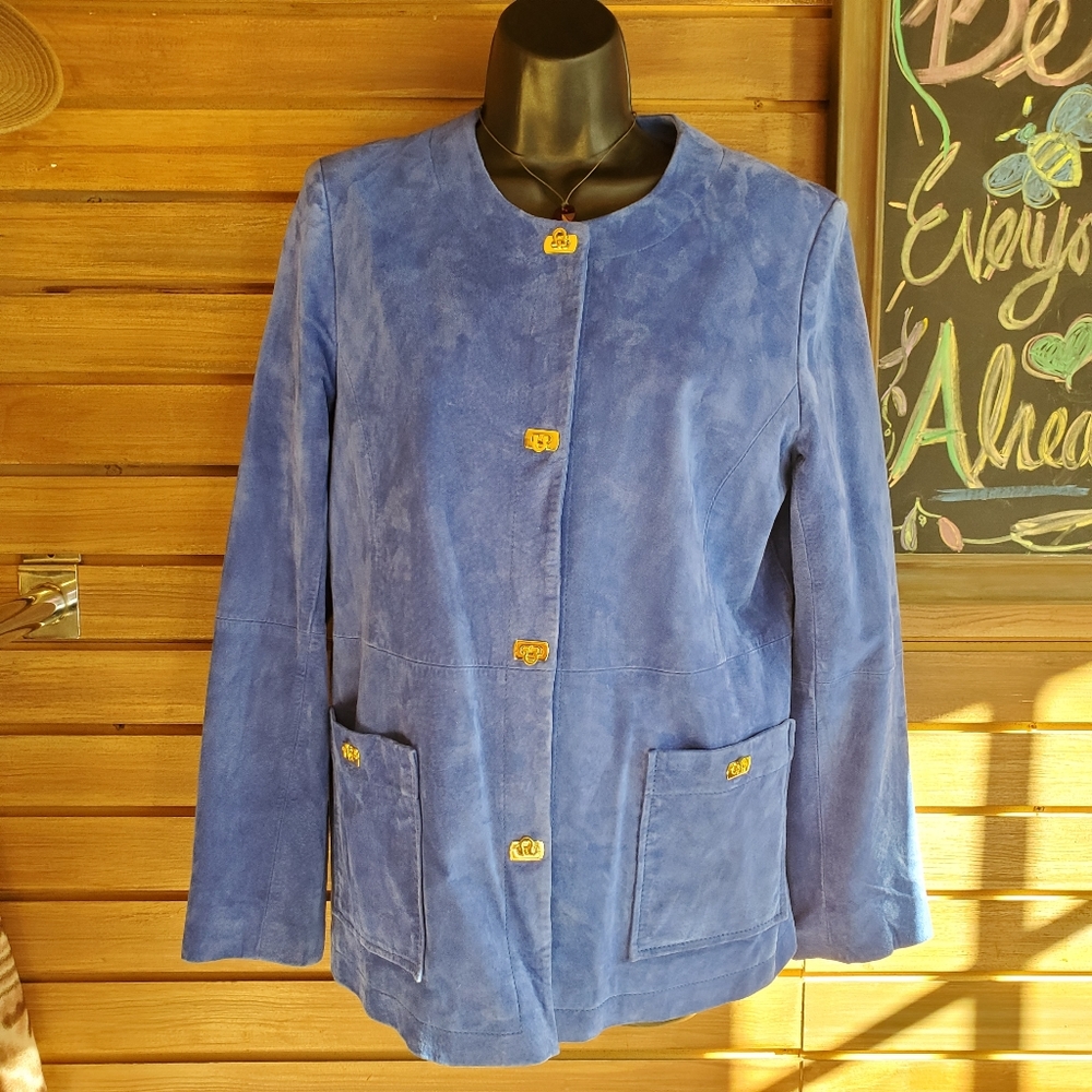 Blue suede jacket vintage (sm) with gold hardware